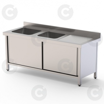 PLONGE 2 BACS SUR PLACARD PROF 600 LONG 1600 + EGOUTTOIR A DROITE